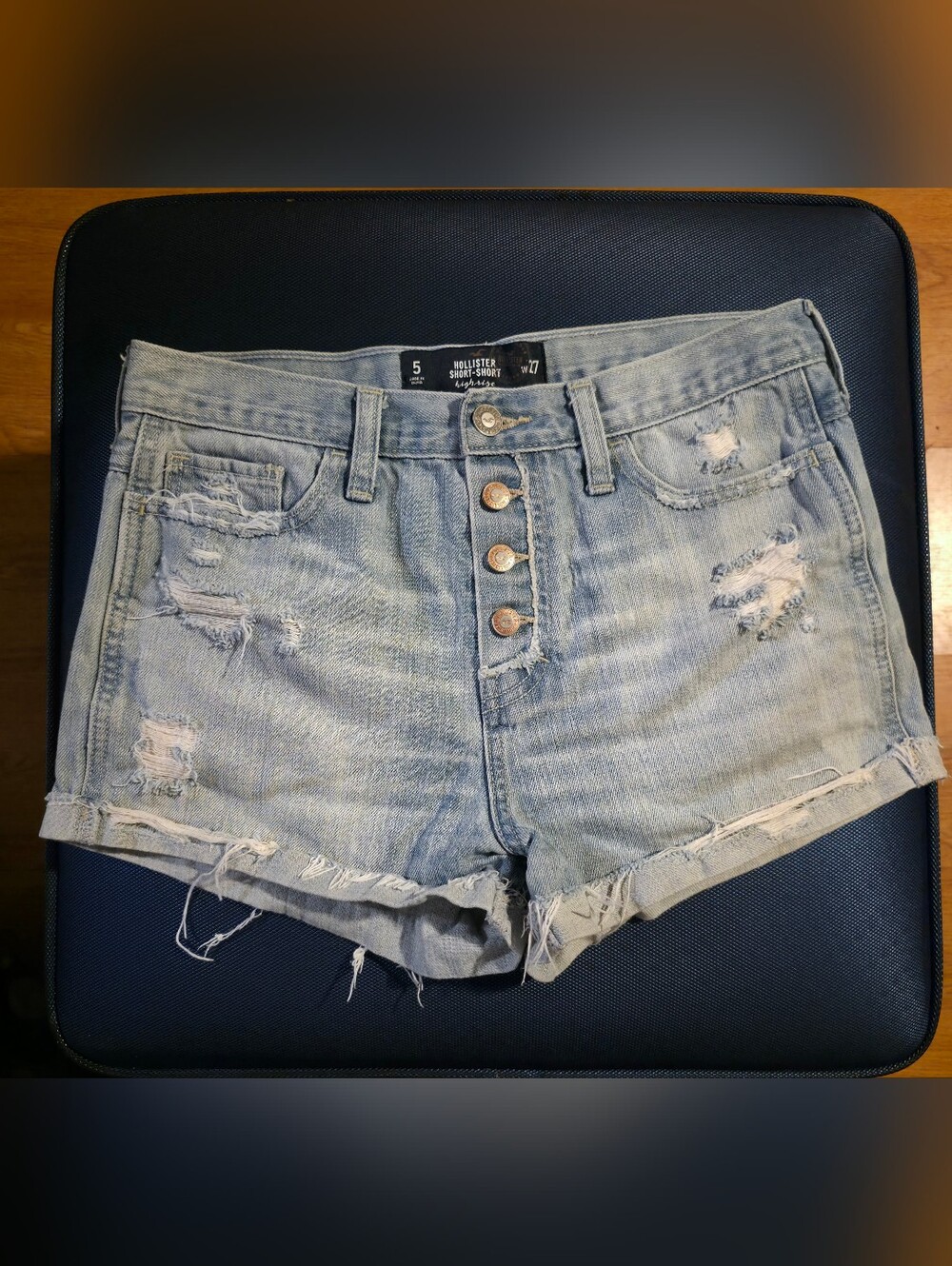 Hollister Short-short High Rise Wash Distressed Denim Button-Front Shorts